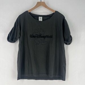 Disney Mickey Mouse‎ Dark Charcoal Gray Minimalistic Cuffed  Short Sleeve Tee